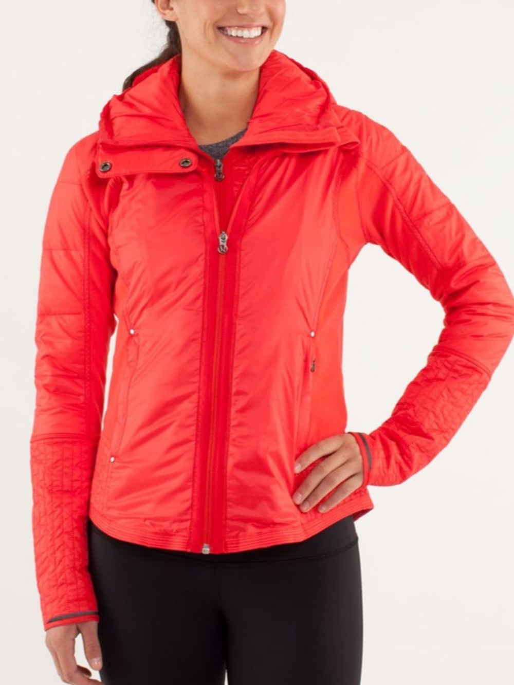 Lululemon Run: Bundle Up Jacket Love Red Removable Hood Zipper Fleece Puffer-10